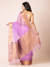 KAVVYA SOOTHING LAVENDER SOFT AND LIGHT WEIGHT BOLLYWOOD STYLE BENARASI ORGANZA WEAVING SILK SAREE - KAVVYA